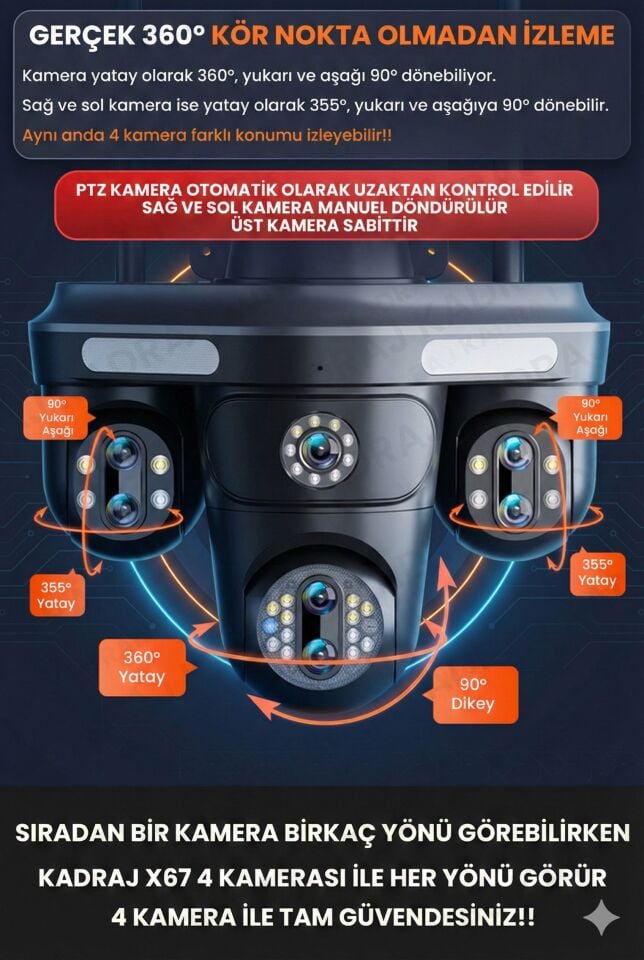 Güneş Enerjili Kamera - 4 Kameralı - 300GB TURKCELL Yıllık Sim Kart Dahil + 128GB SD Kart + 2 Solar