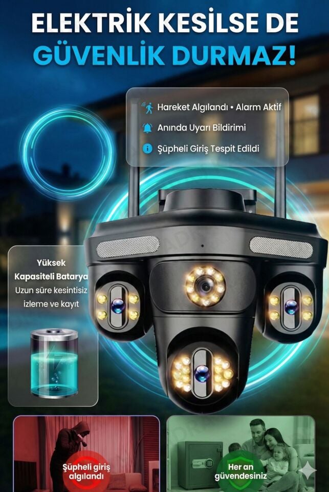 Sim Kartlı Kamera- 4 Kamera - 240GB TURK TELEKOM Yıllık Sim Kart Dahil + 128GB SD Kart + 2 Solar Pan