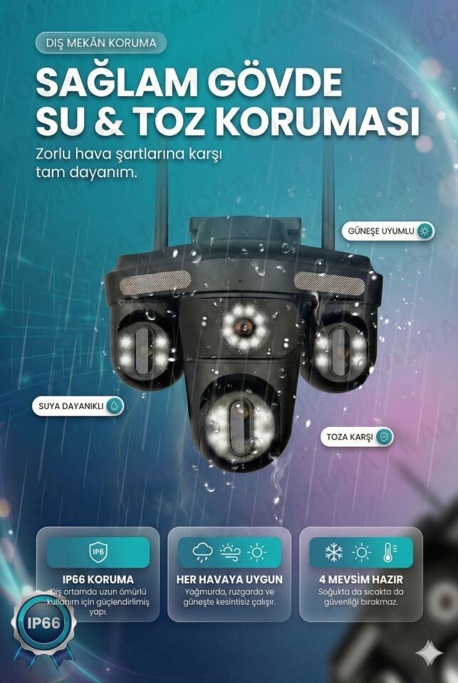 Güneş Enerjili Sim Kartlı Kamera - 4 Kameralı - 600GB TURK TELEKOM Hat Dahil + 2 Solar Panelli