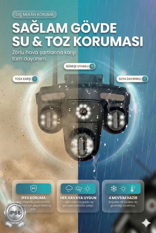 4G Sim Kartlı Kamera - Güneş Enerjili 4 Kameralı  - 1200GB TURK TELEKOM Hat Dahil + 2 Solar Panelli