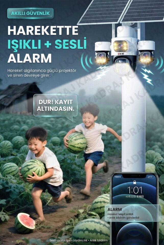 Sim Kartlı, 4 Kameralı , Güneş Enerjili, Solar Panelli Kamera, 180GB TURKCELL Yıllık Hat, 128GB SD