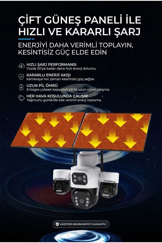 3 Kamera Hareketli 4G Kamera, 4 Kameralı, 2 Solar Panelli, 59wh Yüksek Batarya, Alarm , İnsan Algıla