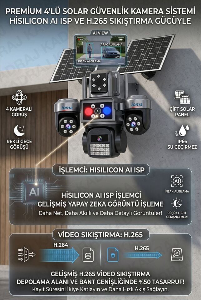 4 Kameralı, 4G Sim Kartlı, Yıllık 180GB Turkcell İnternet ve 128GB SD Kart Dahil, Çakarlı, Sirenli