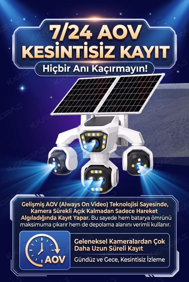 4 Kameralı 4G/E-SIM Destekli 18X Optik Zoom PTZ Güneş Enerjili Profesyonel Dış Mekân Güvenlik Kamerası