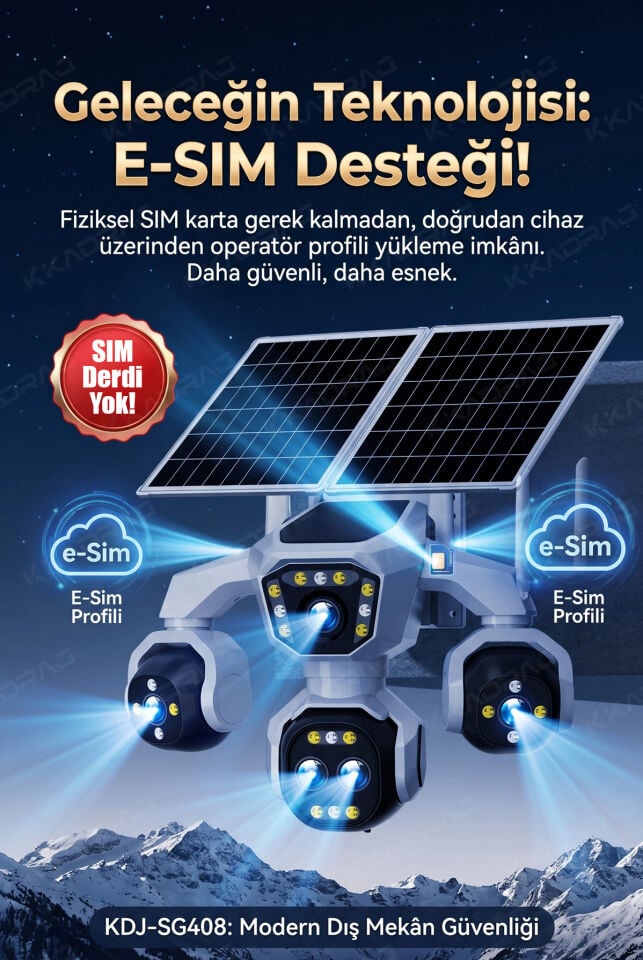 4 Kameralı 4G/E-SIM Destekli 18X Optik Zoom PTZ Güneş Enerjili Profesyonel Dış Mekân Güvenlik Kamerası
