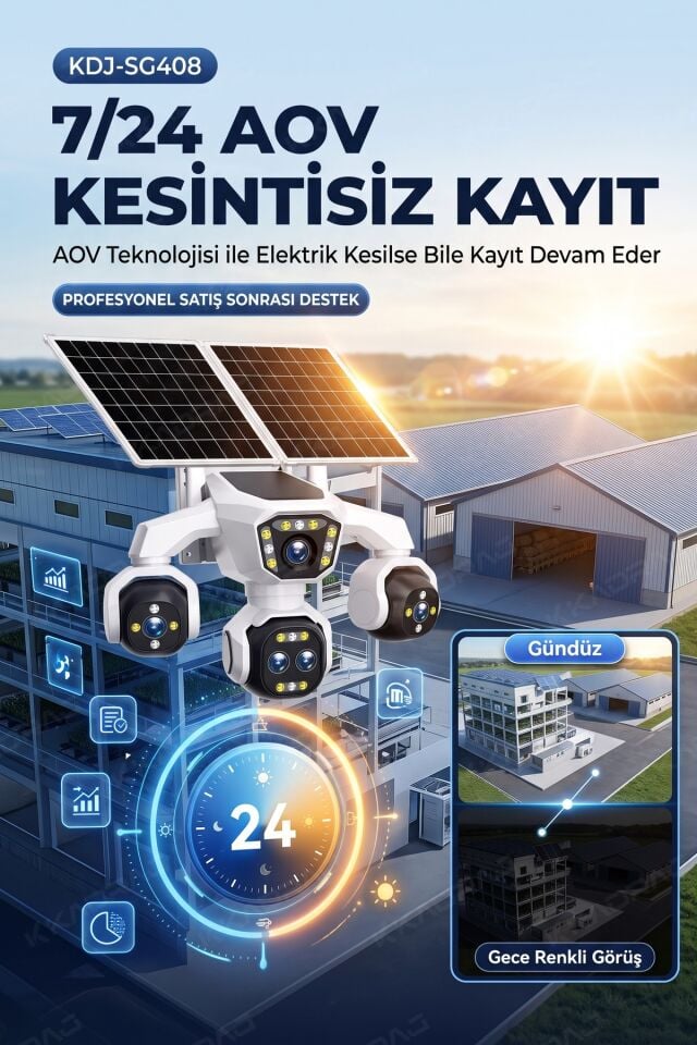 5 Kameralı 4G/E-SIM Destekli 18X Zoom PTZ Güneş Enerjili Profesyonel Dış Mekân Güvenlik Kamerası25GB