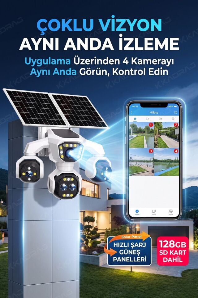 5 Kameralı Güneş Enerjili Kamera 18X Zoom Solar Panelli Profesyonel Dış Mekân Güvenlik Kamerası 50TT