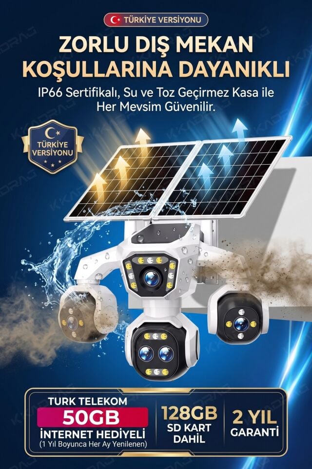 5 Kameralı Güneş Enerjili Kamera 18X Zoom Solar Panelli Profesyonel Dış Mekân Güvenlik Kamerası 50TT