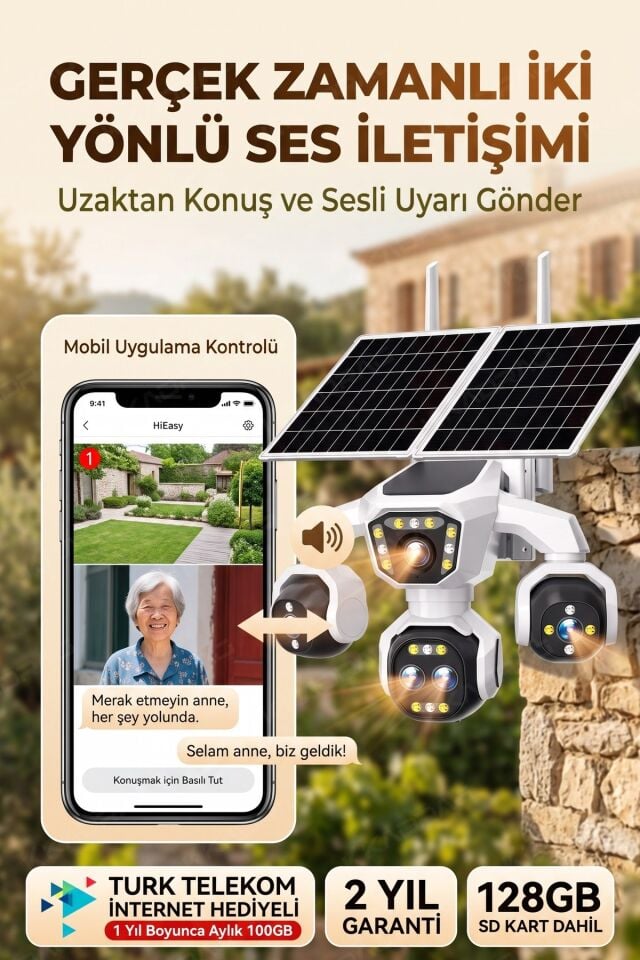 5 Kameralı Güneş Enerjili 18X Optik Zoom Solar Panelli Profesyonel Dış Mekân Güvenlik Kamerası 100TT