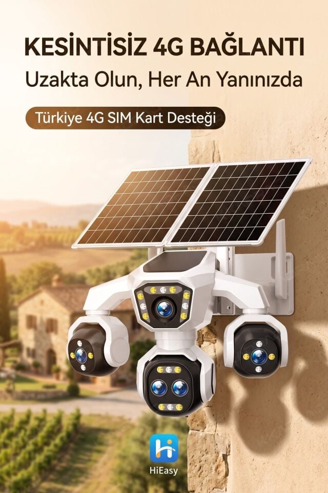 5 Kameralı Sim Kartlı 18X Zoom PTZ Güneş Enerjili Profesyonel Dış Mekân Güvenlik Kamerası -Tek
