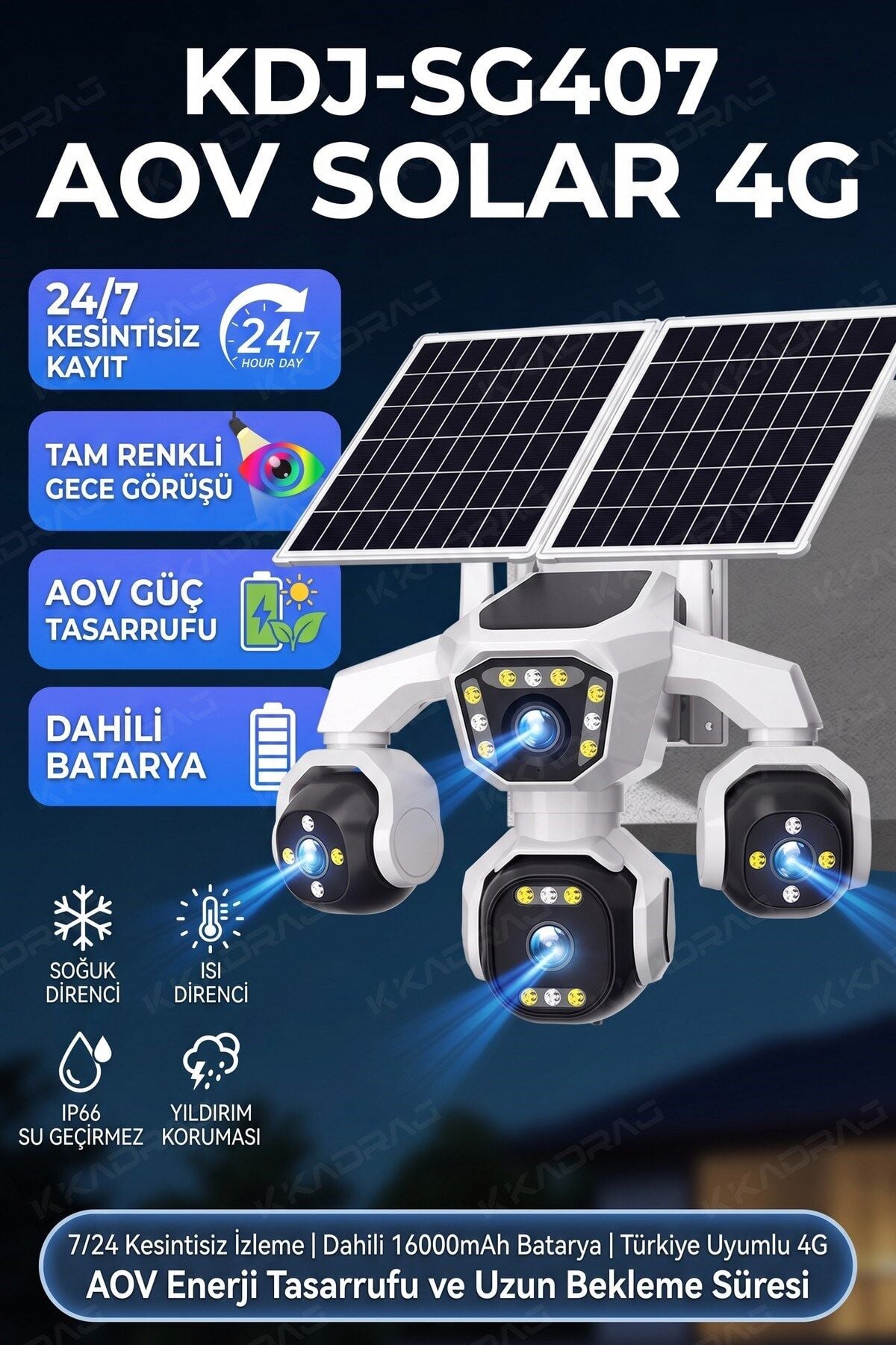 4 Kameralı - 2 Solar Panelli + Yeni Nesil + E- Sim Destekli + 20MP Güvenlik Kamerası  Yapay Zeka Tek