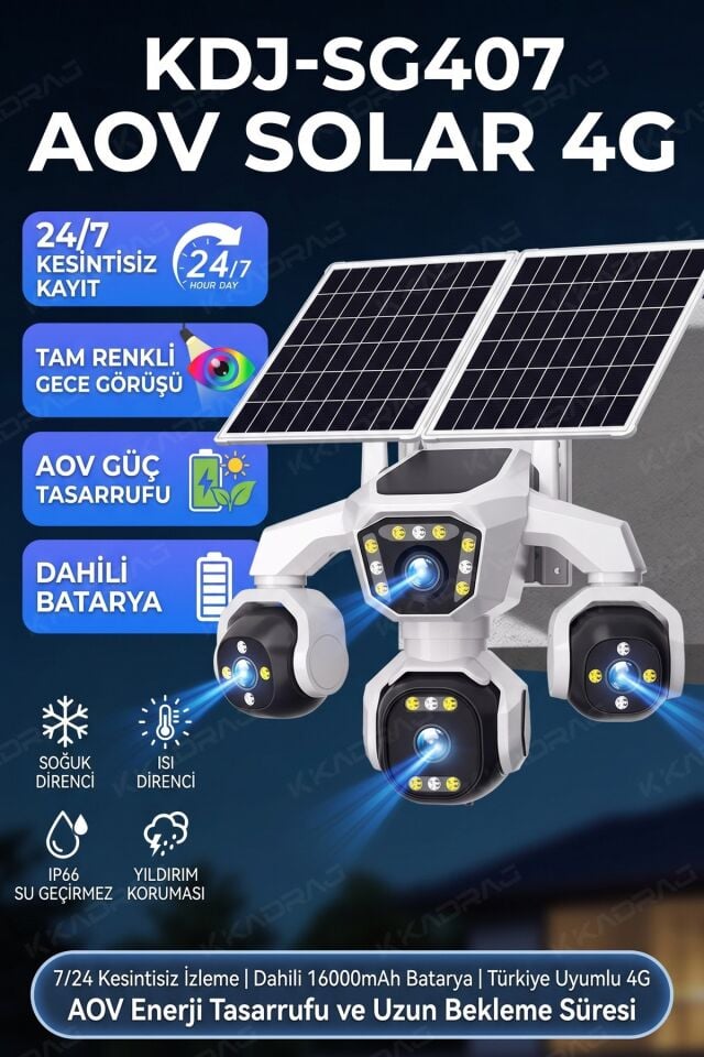 4 Kameralı - 2 Solar Panelli + Yeni Nesil + E- Sim Destekli + 20MP Güvenlik Kamerası  Yapay Zeka Tek
