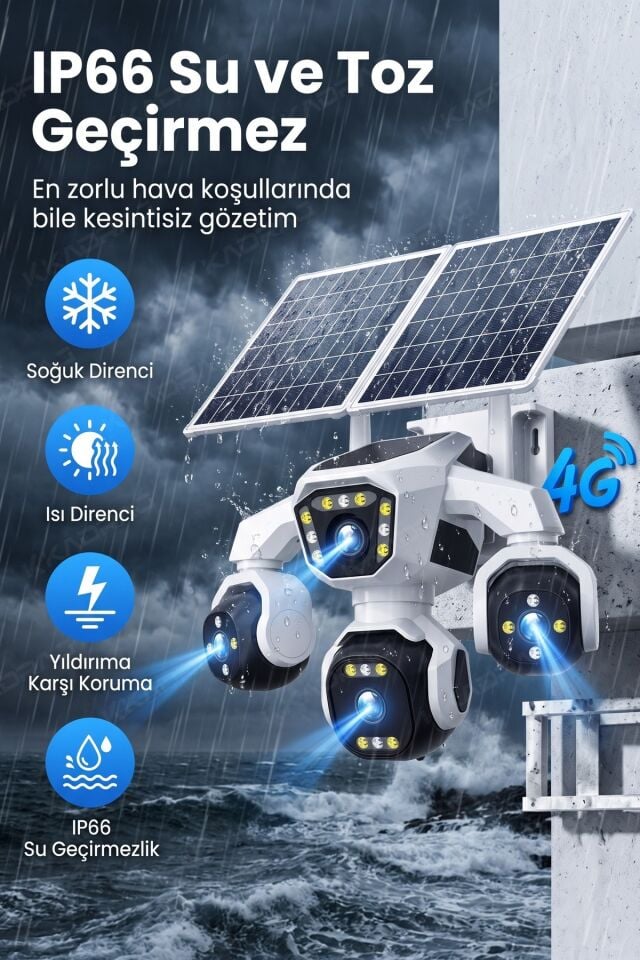 4 Kameralı - 2 Solar Panelli + Yeni Nesil + E- Sim Destekli + 20MP Güvenlik Kamerası  Yapay Zeka Tek
