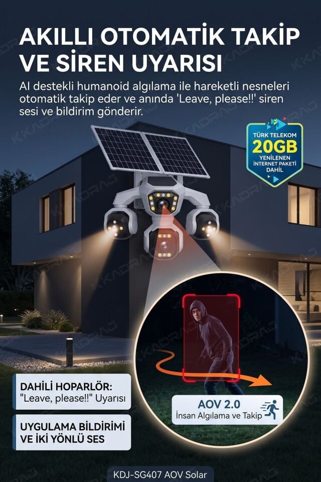 4 Kameralı - Solar Panelli  16000 Mah.  TURK TELEKOM  Yıllık Hat   20MP Güvenlik Kamerası  TT20