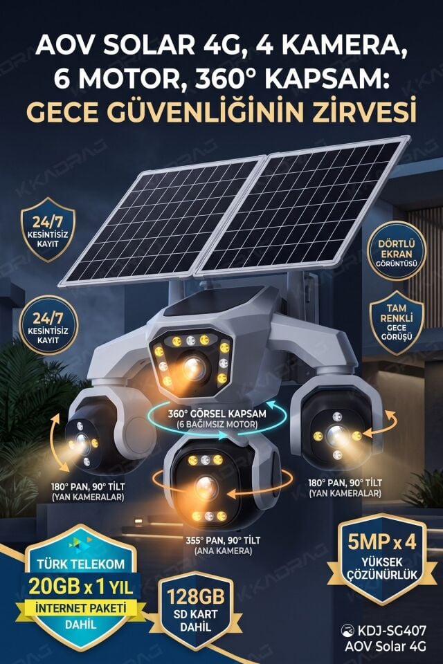 4 Kameralı - Solar Panelli  16000 Mah.  TURK TELEKOM  Yıllık Hat   20MP Güvenlik Kamerası  TT20