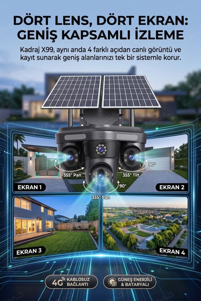 X99 4 Lens + 3 Hareketli Otomatik PZT Kamera, 4G - E-Sim Destekli, 20MP, 20.000 Mah Batarya , AI