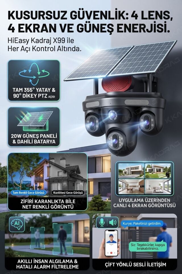 X99 4 Lens + 3 Hareketli Otomatik PZT Kamera, 4G - E-Sim Destekli, 20MP, 20.000 Mah Batarya , AI