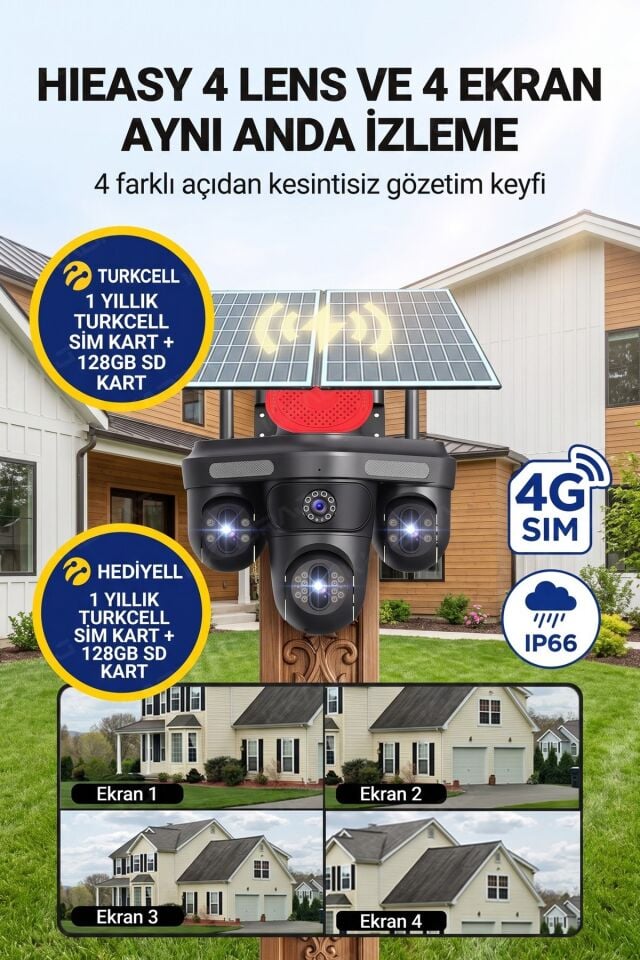 4 KAMERA - 3 PTZ OTOMATIK + 2 SOLAR PANEL - 4G + eSIM - 25GB TURKCELL - 128GB SD KART + AI + X99TC25