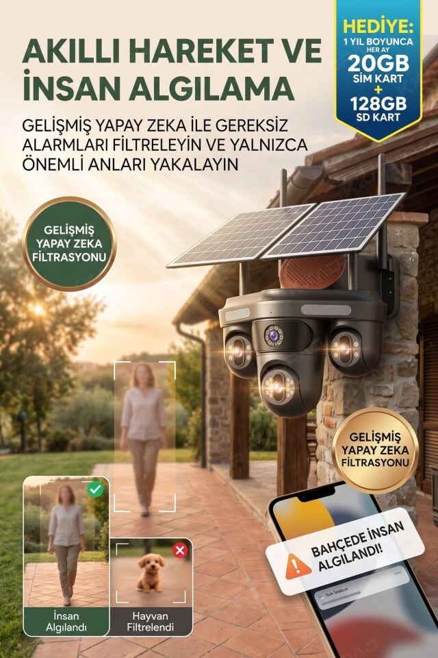 3  Otomatik PTZ Kamera + 1 Sabit Kamera Toplam 4 Kameralı 20GB Her Ay yenilenen Türk Telekom Hatlı